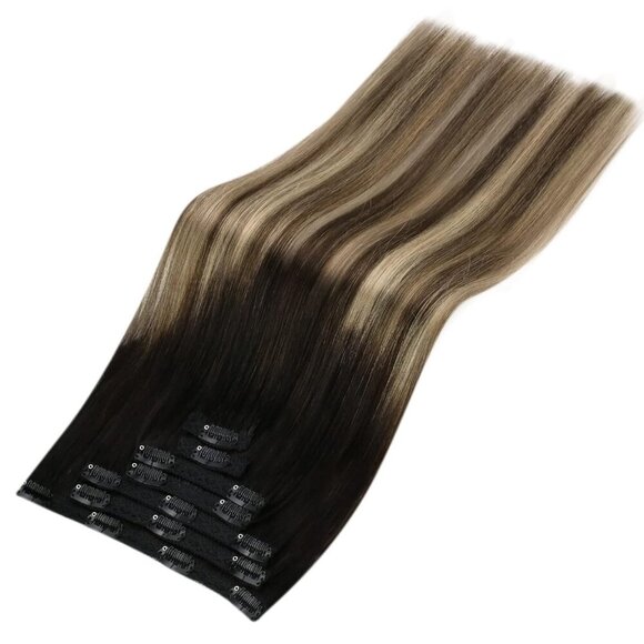 Human Hair Extensions Clip in Ombre Black to Brown Blonde 20 Inch 120G - Picture 9 of 9
